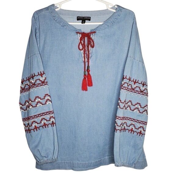 Brooke Shields Timeless Boho Embroidery Tunic Top Size M - Picture 2 of 8